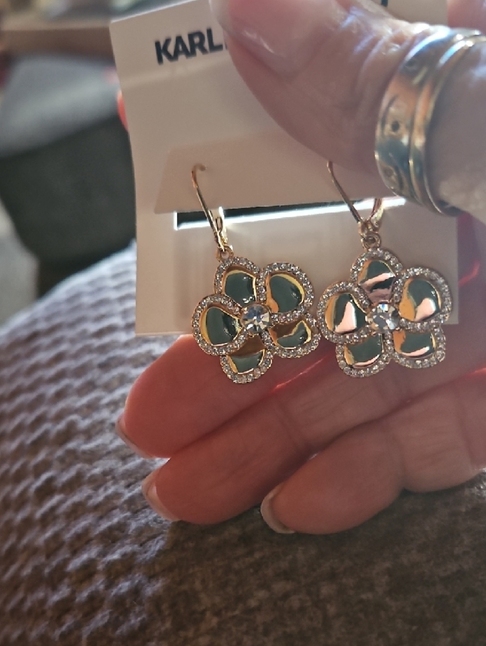 Karl Lagerfeld Gold Orchid And Crystal Drop Earrings - Picture 8 of 9